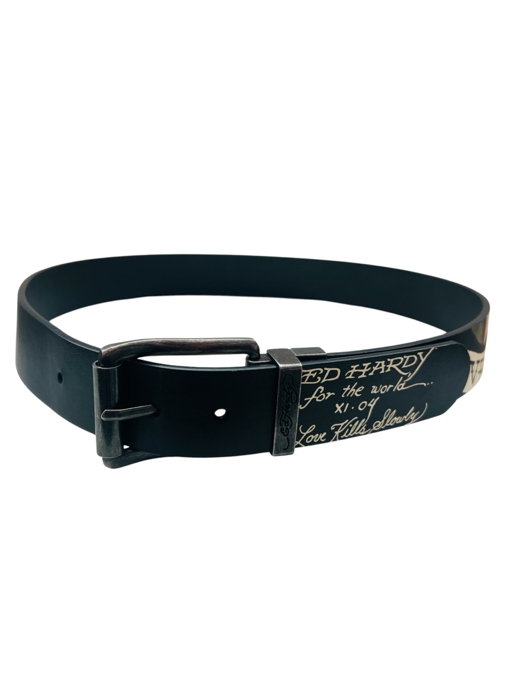 Ed Hardy Black Script Metal Buckle Belt
